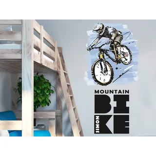 GRAZDesign Mountain Bike Wandtattoo Kinderzimmer Junge Biker Mountainbike, personalisiert Name, Wandsticker Jugendzimmer, Wandaufkleber Türaufkleber 45x30cm