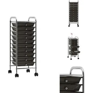 vidaXL Schubladenwagen mit 10 Schubladen Schwarz Kunststoff - Rollwagen & Sackkarren