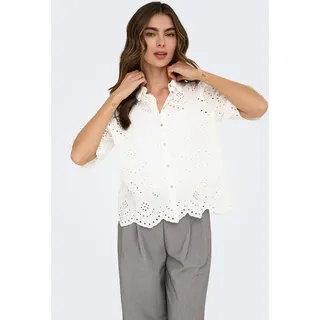 Spitzenbluse ONLY "ONLVALAIS S/S SHIRT WVN NOOS", Damen, Gr. XS, weiß (cloud dancer), Web, Obermaterial: 100% Baumwolle, unifarben, loose fit normal, gewellter Abschluss, Blusen Spitzenbluse, Baumwolle, loose fit