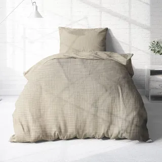 Träumschön Musselin Bettwäsche Set 135x200 & 80x80 Beige - Weiche und Luftige Bettwäsche - Feine Struktur - 100% Baumwolle