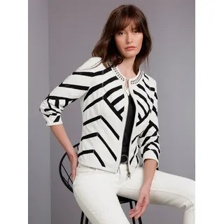 Lederblazer MAINPOL "Lammnappa-Lederblazer", Damen, Gr. 40, schwarz-weiß (ecru, schwarz), 100% Lammnappaleder, Netzware:100% Polyester, Blazer Lederblazer