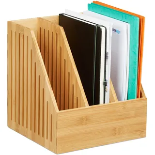 Relaxdays Stehsammler Bambus, 3 Fächer, DIN A4, Büro & Schreibtisch, Zeitschriftensammler, HBT: 30 x 28 x 26,5 cm, Natur, 1 Stück 10028839
