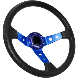 Acclcors Universal Rennlenkrad,Drifting Lenkrad, Gaming Lenkrad 13.6" 6 Schrauben Grip Vinyl Leder Deep Dish mit Horn Taste für Rennen/Rallye/Motorsport/Auto Sim Fahren(Blau)