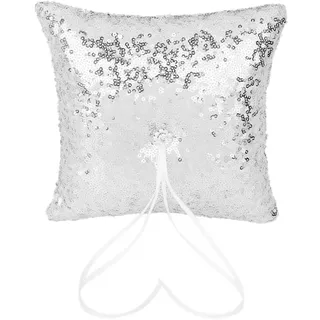 MagiDeal Sequined Wedding Ring Cushion Pillow 20 x 20cm Silver