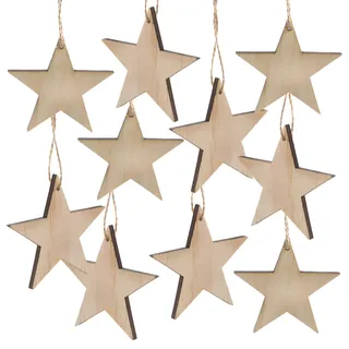 Weihnachtsanhänger Sterne, 10 Stück: Holzanhänger Stern, Geschenkanhänger Holz Weihnachten, Anhänger Geschenke, Weihnachtsbaum & Zweige, Weihnachtliche Deko, Geschenk Klein, Weihnachtsdeko Natur, 7 cm
