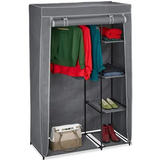 Relaxdays Stoffschrank mit Kleiderstange & 5 Ablagen, Faltschrank mit Reißverschluss, HBT: 161x105,5x45cm, anthrazit