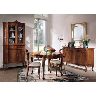 Esszimmer Set 7 tlg. Rund Esstisch 3x Stühle Anrichte Ess Gruppe Holz Tisch Neu - Braun