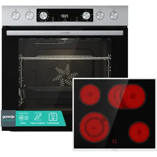 Gorenje Einbauherd-Set Heißluft Inox Set 4 mit Glaskeramik-Kochfeld