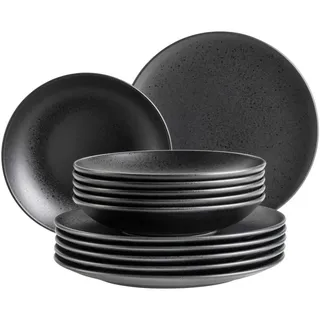 Mäser Tafelservice , Schwarz , Keramik , 12-teilig , lebensmittelecht , Geschirr, Geschirrsets, Tafelservice