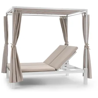 Blumfeldt Doppelliege Outdoor für 2 Personen mit Dach, Doppel-Sonnenliege, Doppel Garten Liege Bett für Erwachsene & Kinder, Gartenbett mit Verstellbarer Rückenlehne, Outdoor-Sonnenbett mit Dach - Weiß