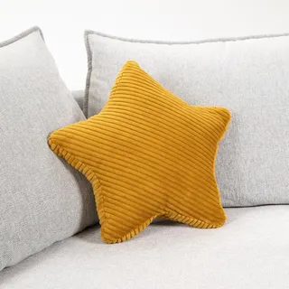 CozyKing Sternkissen Cord Gold Deko-Kissen Breitcord Kuschelkissen Stern Öko-Tex 100 Zertifiziert und 40°C waschbar - Sternenkissen für Sofa, Wohnzimmer oder Kinder-Zimmer - 38x38x14 cm