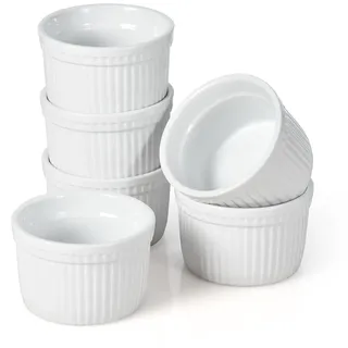 WishDeco Creme Brulee Schälchen 6er Set, Souffle Förmchen Porzellan 200ml, Kleine Dessertschalen, Dipschalen Weiß, Auflaufform Keramik für Muffins, Pasteis