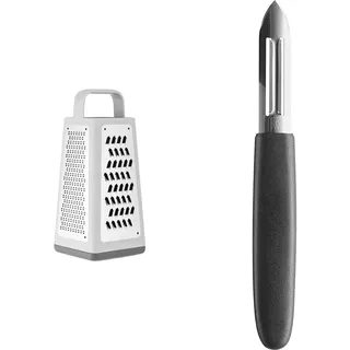 ZWILLING Z-Cut Vierkantreibe, Multifunktional, Edelstahlklinge, Kunststoffgehäuse, Zwei-Wege-Reibtechnologie, Grau & 38185060 Sparschäler, Kunststoff, schwarz