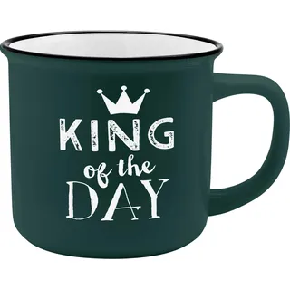 GRUSS & CO Becher Motiv "King" | New Bone China Porzellan, Emaille-Optik, 35 cl | Geschenk lustig | 45771