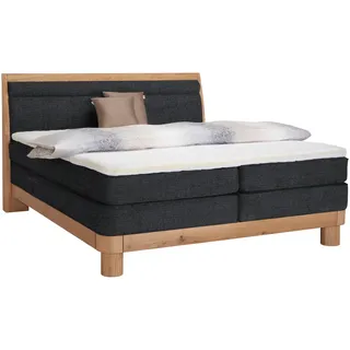 Valnatura Boxspringbett , Anthrazit, Eichefarben , Holz, Textil , Eiche , vollmassiv , H2 , 7-Zonen , 180x200 cm , gepolstertes Kopfteil, Federkernmatratze, Stoffauswahl, Topper durchgehend, in verschiedenen Größen erhältlich, Matratze in verschiedenen Härtegraden erhältlich , Holzmöbel, Holzbetten, Boxspringbetten Holz