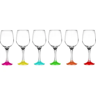 6 Weingläser 250ml mit bunten Füßen Weinglas Weißweingläser Rotweingläser Weinkelche - Rot, Türkis, Rosa, Grün, Gelb, Schwarz