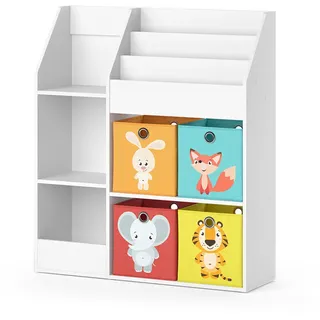 Vicco Kinderregal Luigi Weiß 100.4 x 114.2 cm mit 4 Faltboxen (bunt) , Weiß, Weiß , Holzwerkstoff , 8 Fächer , Rechteckig , 100.4x114.2x30.9 cm , Babymöbel & Kindermöbel, Babyzimmer, Babyregale & Kinderregale