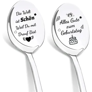 DIKARIYA Geburtstagsgeschenk für Frauen, 2er Kaffeelöffel mit Gravur Alles Gute zum Geburtstag, Edelstahl Löffel Geschenke zur Geburt für Frau Freundin Mama Schwester Tochter Beste Freundin Geburtstag