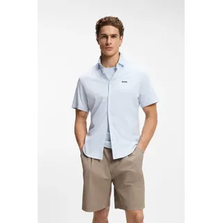 Kurzarmhemd BOSS GREEN "Motion S", Herren, Gr. M, N-Gr, open blau460, Jersey, Obermaterial: 100% Baumwolle, unifarben, regular fit normal, Rundhals, abgesteppte Kante, Hemden Kurzarmhemd, Regular Fit, Button-down-Kragen, Kurzarm, Logo-Stickerei