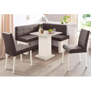 massivline&more Eckbankgruppe MASSIVLINE & MORE "Anna 2", braun (holzwerkstoff mit farbe weiß, lotos 5093 dunkelbraun, dunkelbraun, weiß), Kunstleder, Eckbank Anna 130cm x 130cm,Säulentisch Anna 68cm x 68cm,2 x Stühle Anna,Weiß dekor,Lotos 5093 dunkelbraun, 