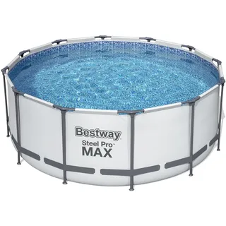 BESTWAY Steel Pro Max Pool Set 366 x 122 cm inkl. Filterpumpe, Boden-Schutzplane, Abdeckplane, Poolleiter, Reparaturset