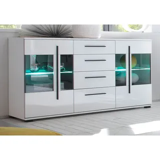 Sideboard "Design-D" in weiß Hochglanz Kommode 150 x 86 cm Anrichte - Weiß, Schwarz