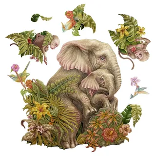 Wallfluent Wandaufkleber 100x125cm - Tropische Blätter , Multicolor , Kunststoff , Rechteckig , 100x125x0.1 cm , Tapeten & Wandverkleidungen, Wandtattoos & Sticker, Wandtattoos
