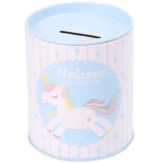 Spardose für Kinder, Einhorn, Original-Spardosen aus Dose mit Deckel in Tier-Design. Günstige Spardose für Kinder, die auch als Bleistiftdose verwendet werden kann. (blaues Einhorn)