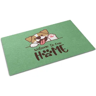 Fußmatte für die Tür – Unterlage zur Aufnahme von Schmutz – Rutschfeste Fußmatte für Innen- und Außenbereich – 150x100 cm – Willkommen zu Hause, mein Hund - Grün