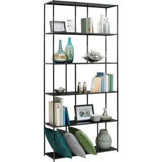 Carryhome Regal , Schwarz , Metall , 5 Fächer , 90x190x30 cm , Holzmöbel, Wohnwände Holz, Wohnwand Serien Holz