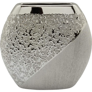 Gilde Moderne Deko Vase, Blumenvase Tischvase aus Keramik, champagner silber 27x25 cm,