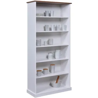 Inter Link – Bücher Regal -Buffet-Schrank – Geschirrschrank – Esszimmerschrank – Landhausstil – Massivholz FSC – 5 offene Regale – Westerland 5 – Weiß