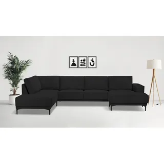 OTTO home Wohnlandschaft »XXL Sofa Oland, Struktur, Flachgewebe, Luxus-Microfaser, Boucle« U-Form, 345 cm, Wellenunterfederung, Skandi-Design, Metallfüße, grau