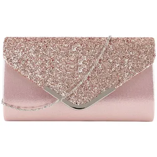 MEGAUK Damen Clutch Glitzer Elegant Abendtasche Glänzend Handtasche Envelope Tasche Strass Unterarmtasche mit Kette für Hochzeit Wedding Prom Party (Mode Rosa)