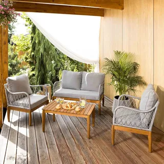 di volio Gartenmöbel-Set Ragio Grau/Grau, Gartenmöbel für 4 Personen - 1 Couchtisch aus Holz & 2-Sitzer Sofa & 2 Sessel, robust und langlebig - Grau