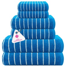 Casa Copenhagen Ecstatic 6-teiliges Handtuchset – Electric Blue, 600 g/m2, 2 Badetücher, 2 Handtücher, 2 Waschlappen aus weicher ägyptischer Baumwolle für Badezimmer, Küche und Dusche