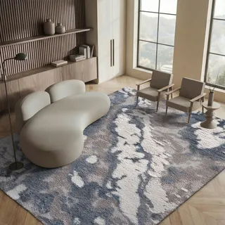SAFAVIEH Zottelig Teppich für Wohnzimmer, Esszimmer, Schlafzimmer - Horizon Shag Collection, Kurzer Flor, Grau und Blau, 160 X 231 cm