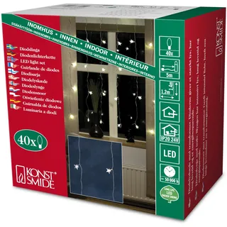 Konstsmide LED Lichtervorhang, für Fenster, 40 Acryl Sterne, 40 warm weiße Dioden, 24V Innentrafo, transparentes Kabel - 3755-103