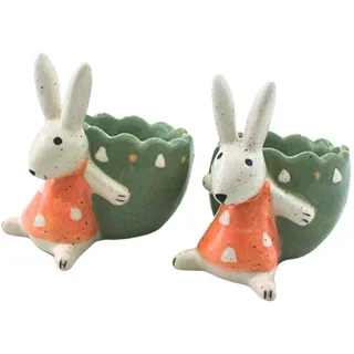 Keramik Hasen Eierbecher, Eierhalter, Dekohasen, in grün als 2er Set, Größe L/B/H: ca. 8 x 6 x 7,5 cm