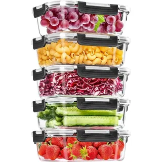 Glas-Frischhaltedosen Set 10-teilig für Lebensmittel, luftdicht, stapelbar, BPA-frei - Transparent