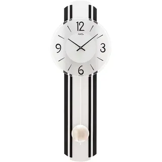 AMS W7231 Pendelwanduhr mit schwarzem Holzgehäuse und Silber-Applikation - Schwarz, Silber