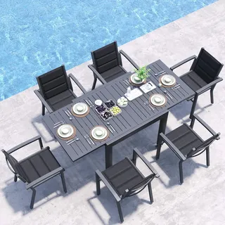 JUMMICO Garten Balkon Möbel Set Aluminium Leichtgewicht Stapelbare Stühle mit Textilpolster Stabil und Einfach Montiert,6 Personen Set