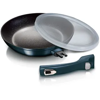 BERLINGERHAUS Bratpfanne mit abnehmbarem Griff + Deckel 24 cm Metallic Line Aquamarin Edition BH-7155 - Blau