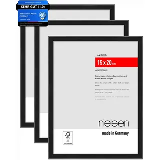 nielsen Bilderrahmen, 15 x 20 cm (3er Set), Aluminium, Schwarz matt, Fotorahmen zum Auftstellen im Hoch- & Querformat, bruchsicheres Kunstglas, Atlanta