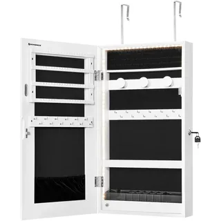 SONGMICS JJC050W01 Schmuckschrank mit LED-Beleuchtung, abschließbare Spiegelschrank, Schmuck-Organizer mit Schubladen und Ablagen, Geschenkidee, wolkenweiß JJC025W01, 37.2x67.3x9.7cm