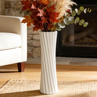 TDIAVH Weiße Keramik-Bodenvase für Pampasgras, 40 cm, Heimdekoration, große Bodenvase für Tafelaufsatz, Wohnzimmer und andere Räume, minimalistische Dekoration für Freunde, Geliebte und Familie