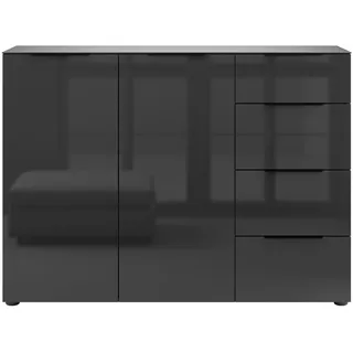 manjana möbel Kommode mit Chrom oder Schwarz matten Metallgriffen 135 x 98,7 x 40 cm schwarz