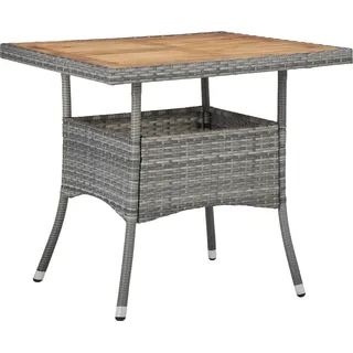 The Living Store Garten-Esstisch Grau Poly Rattan und Massivholz Akazie - Grau