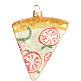 BRUBAKER Pizza Weihnachtskugel aus Glas - Handbemalt - Christbaumschmuck Pizzastück Lustig - Christbaumkugel Figuren Weihnachtsdeko Anhänger - Bunt