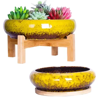 ARTKETTY Blumentöpfe für den Innenbereich – 18,5/25 cm große Bonsai-Töpfe mit Tabletts, 2er-Set, Bunte Sukkulenten-Blumentöpfe, Keramiktöpfe für Kakteen, Garten, dekorativer Blumentopf